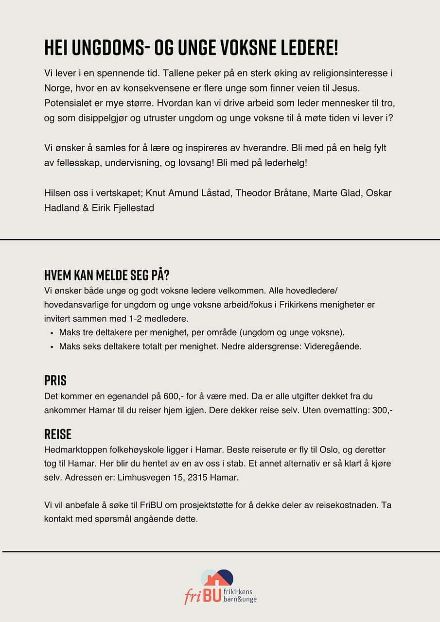 2026 Lederhelg invitasjon 2