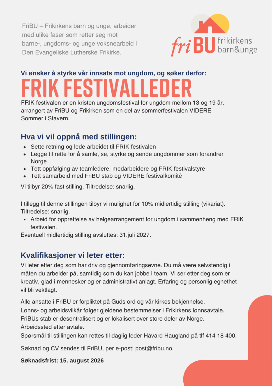 FriBU stillingsannonse FRIK festivalen